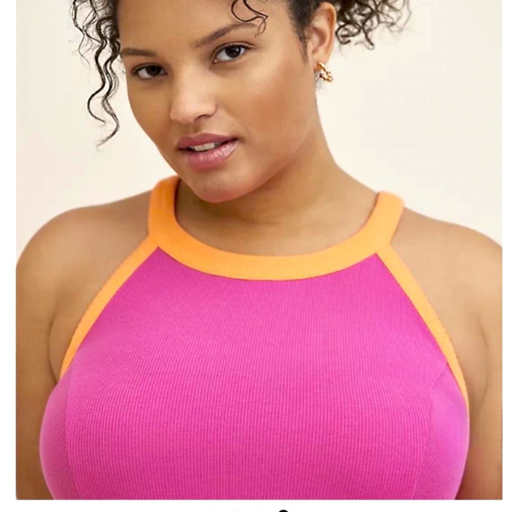 Torrid-GODDESS NECK MINI TRAPEZE DRESS - RIB KNIT PINK